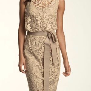 Tadashi Shoji Champagne Lace Holiday Dress Size 8